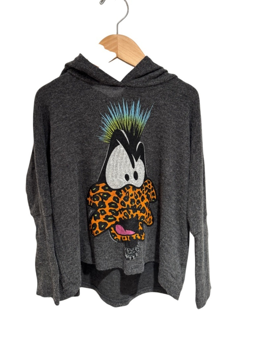 LAUREN MOSHI - grey oversized hoodie with Daffy Duck print - size 4